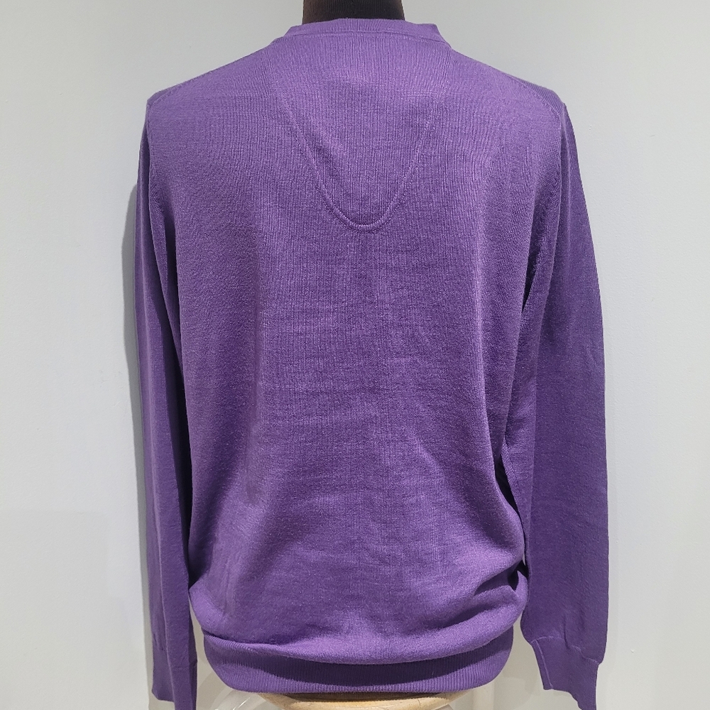 Point Zero Men's Vintage Purple V-Neck Merino Wool Sweater Large Preppy NEW - Picture 5 of 8